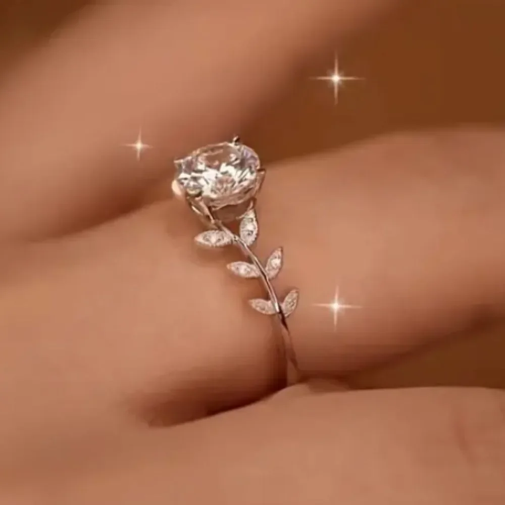 Ladies Graceful Lab Created Diamond Leaf Ring sz 8